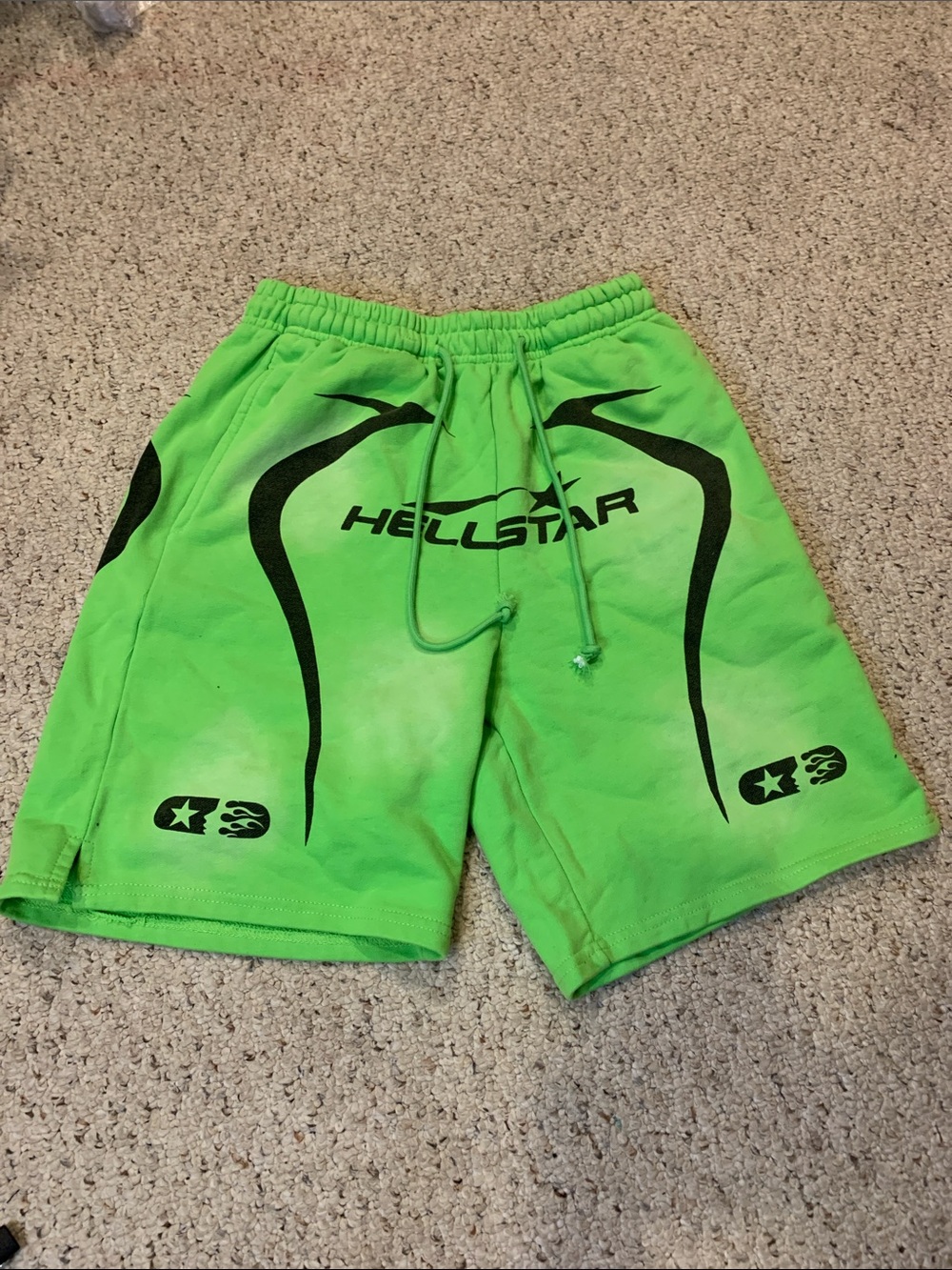 & Other Stories Neon Green Athletic Shorts with Black Graphic